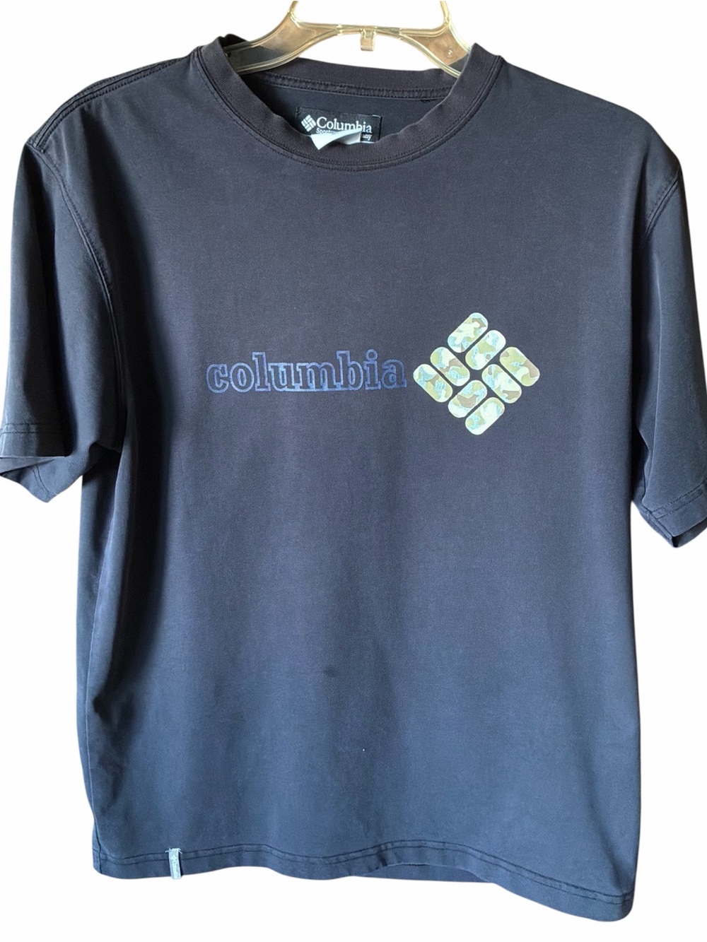 Columbia Black Short-Sleeve Logo Tee with Camouflage Accent